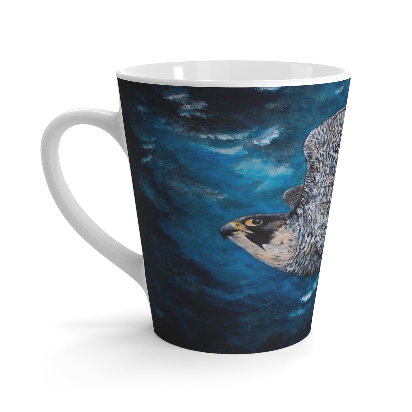 Peregrine Flying Through Moody Sky's Latte Mug