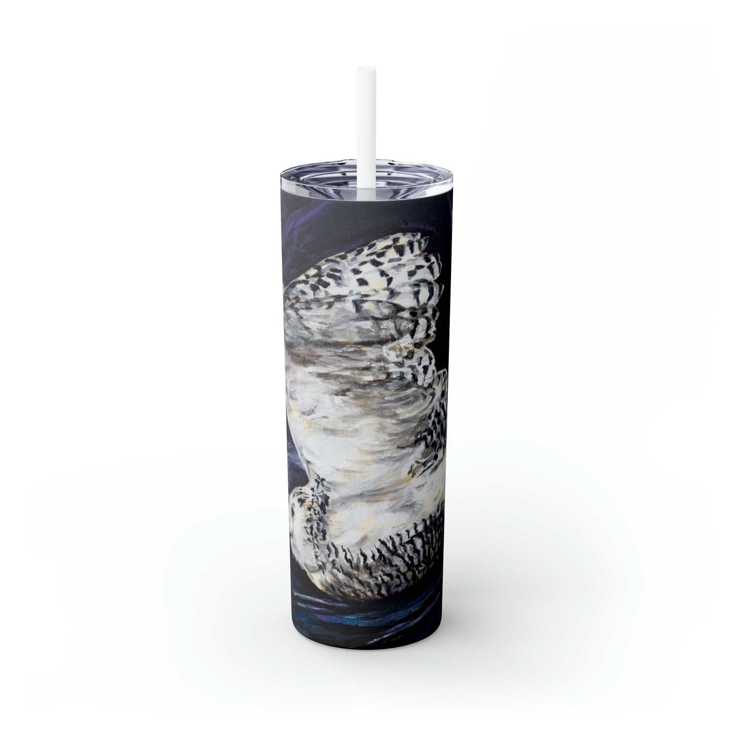 Aurora Snowy Owl under the Northern Lights Skinny Tumbler with Straw, 20oz