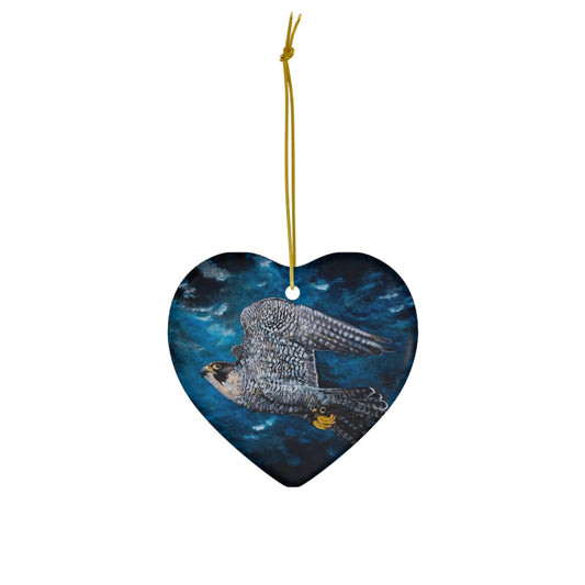 Peregrine Flying Through Moody Sky's Ceramic Ornament, 4 Shapes