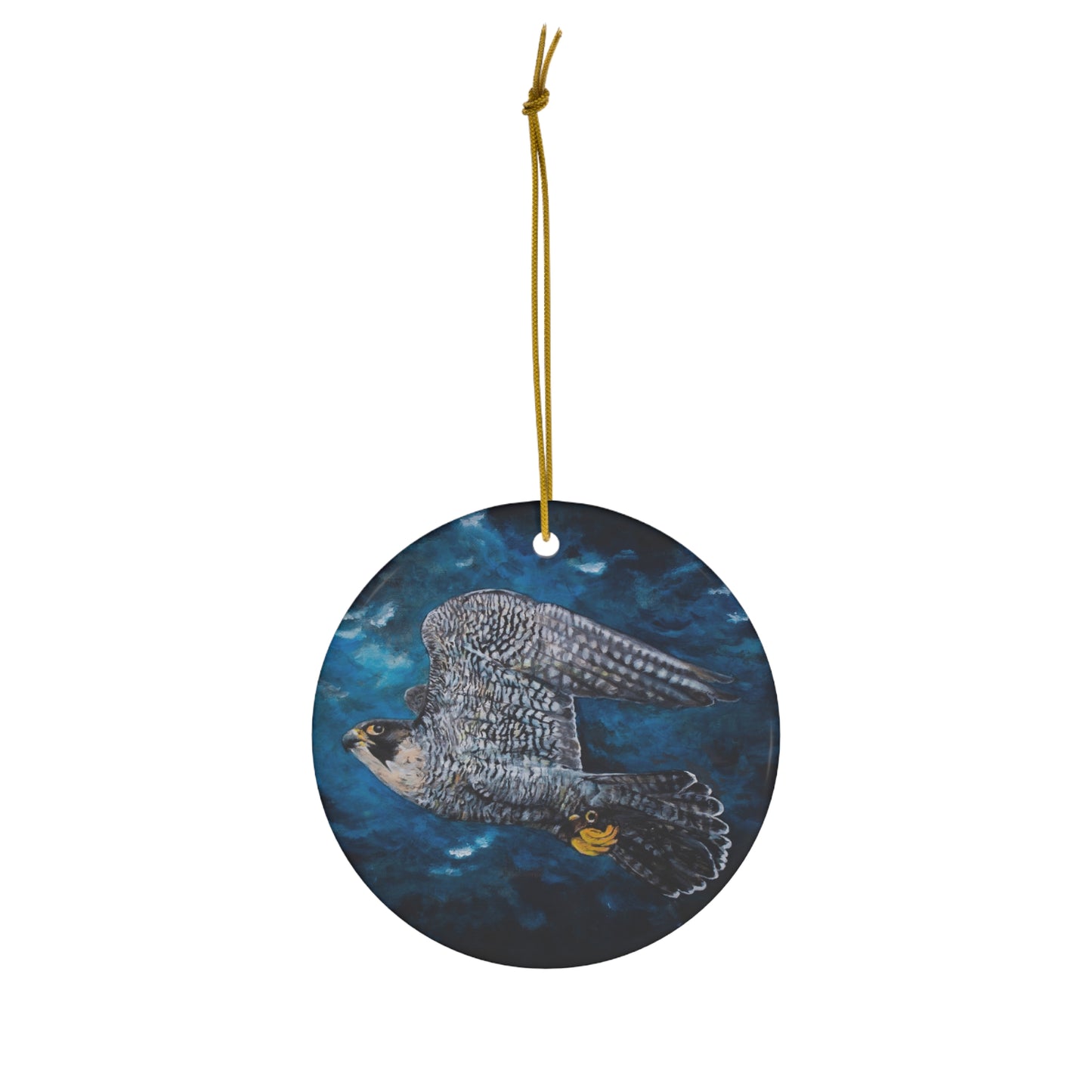 Peregrine Flying Through Moody Sky's Ceramic Ornament, 4 Shapes