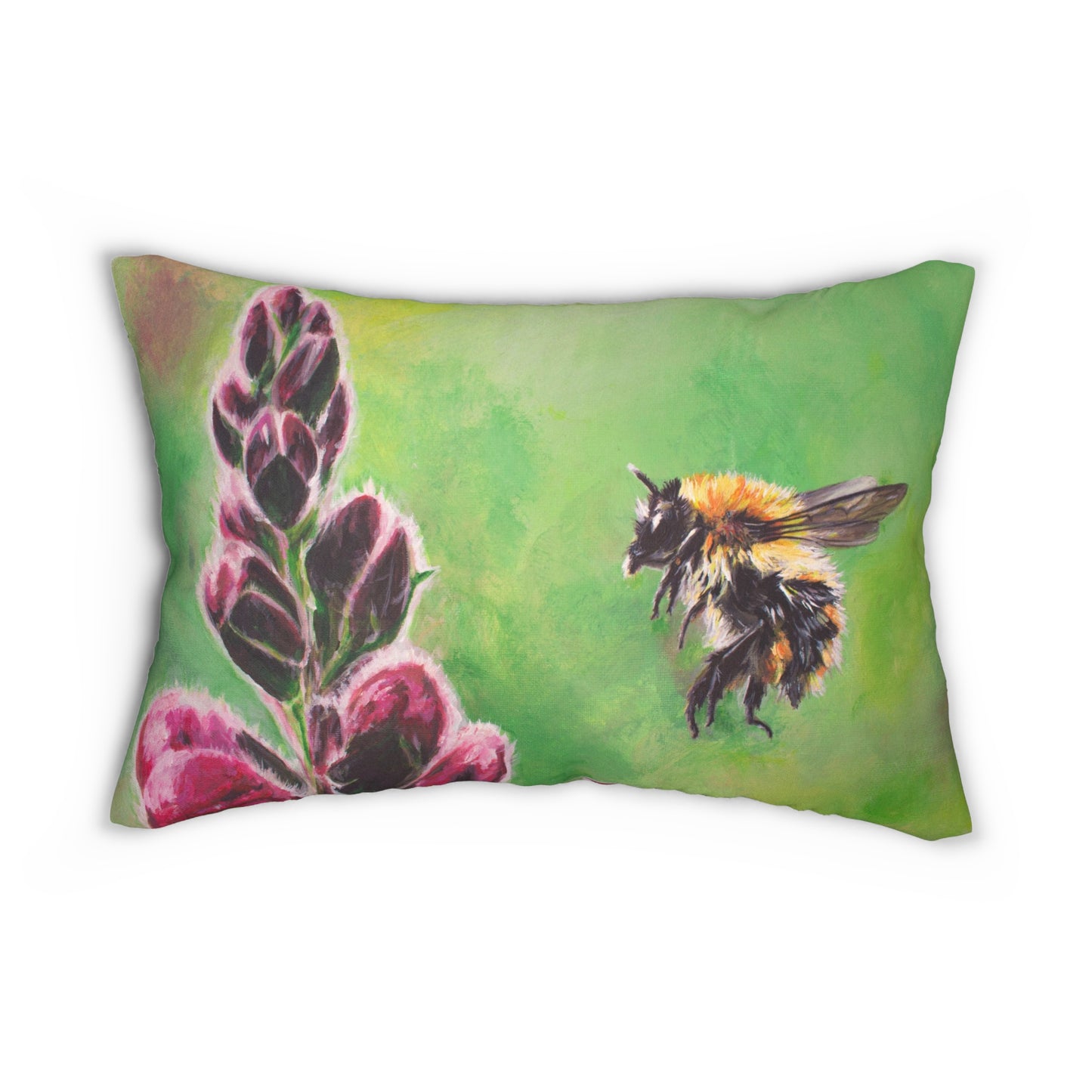 Mr Bumble and his Foxglove Spun Polyester Lumbar Pillow