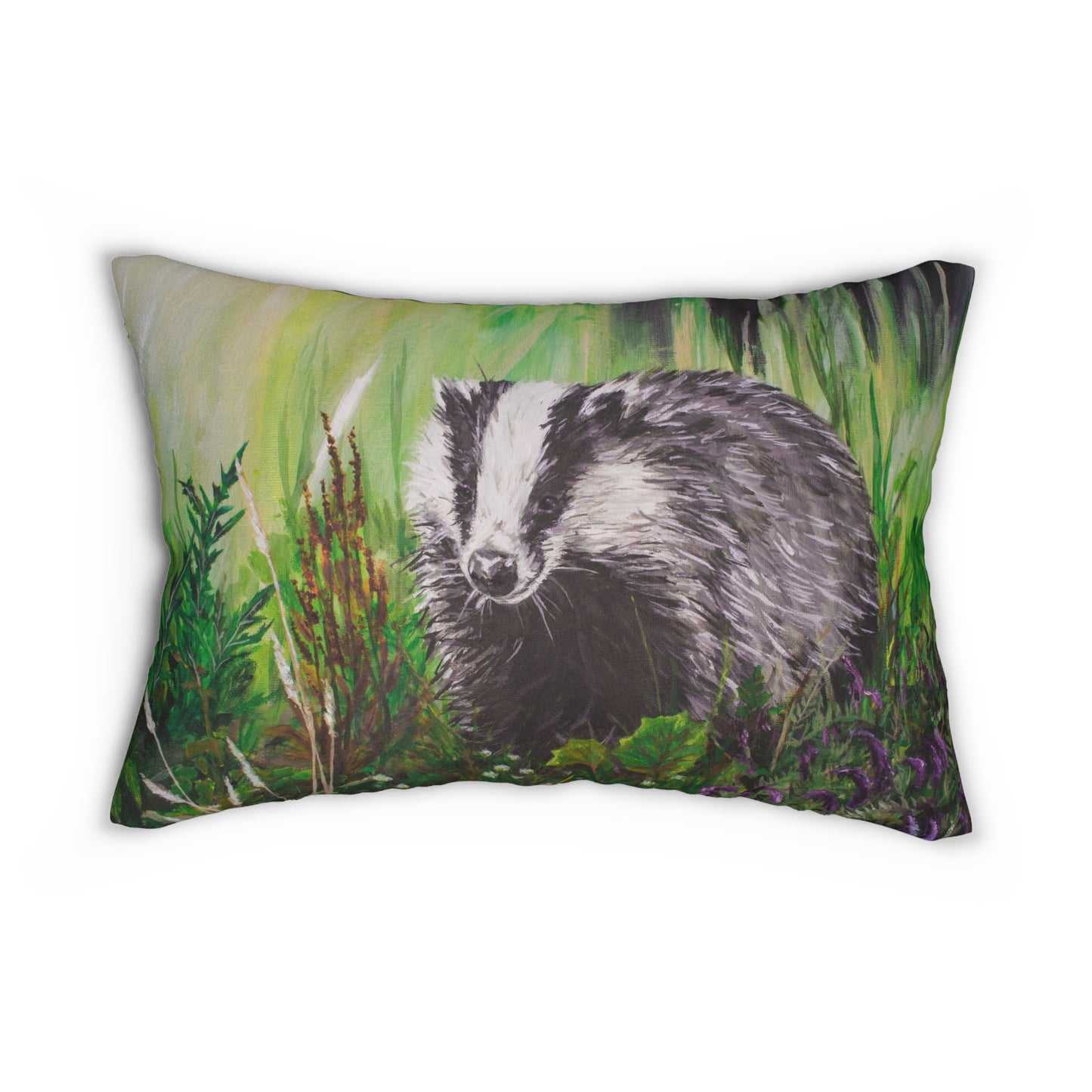 Mrs. Badger out Foraging Spun Polyester Lumbar Pillow