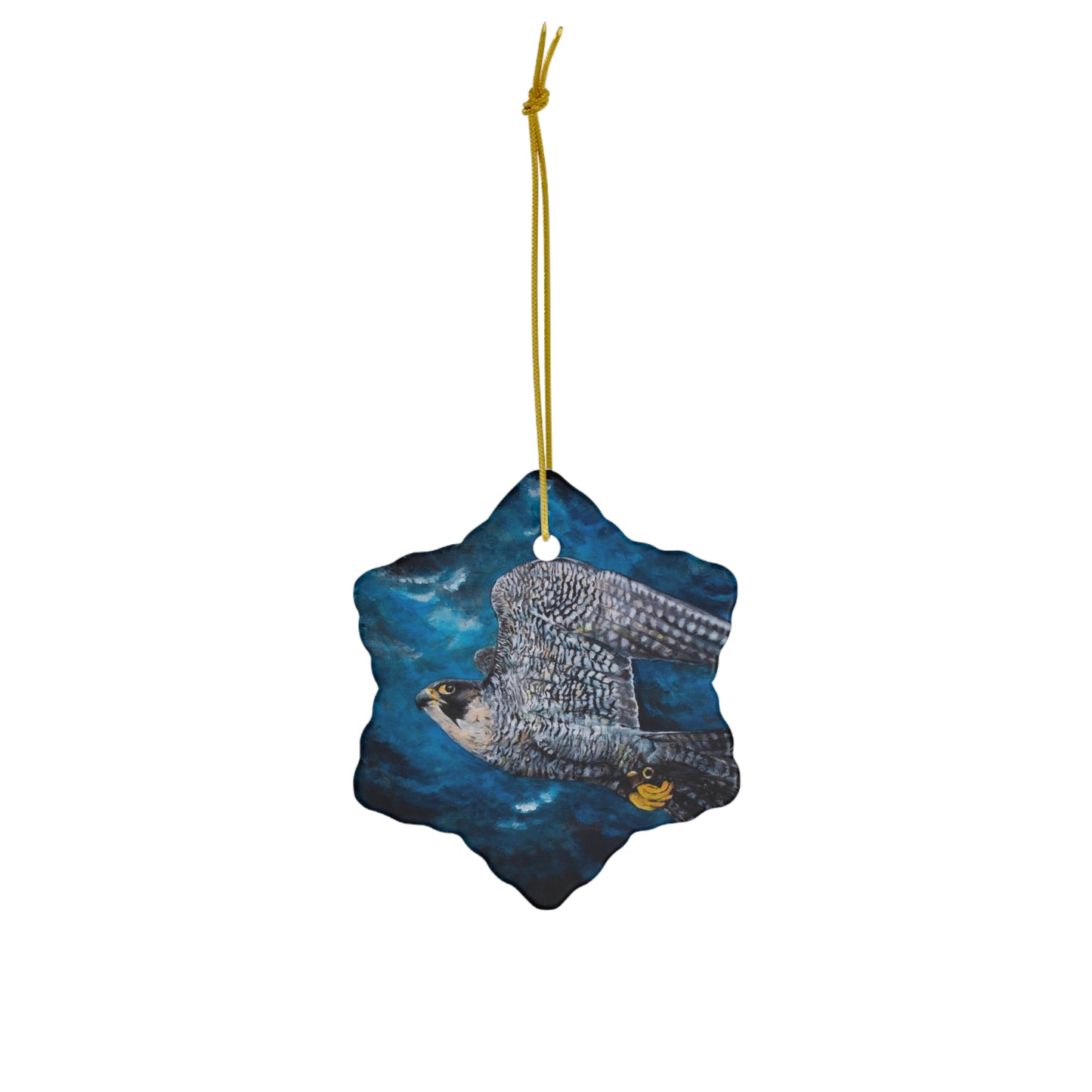 Peregrine Flying Through Moody Sky's Ceramic Ornament, 4 Shapes