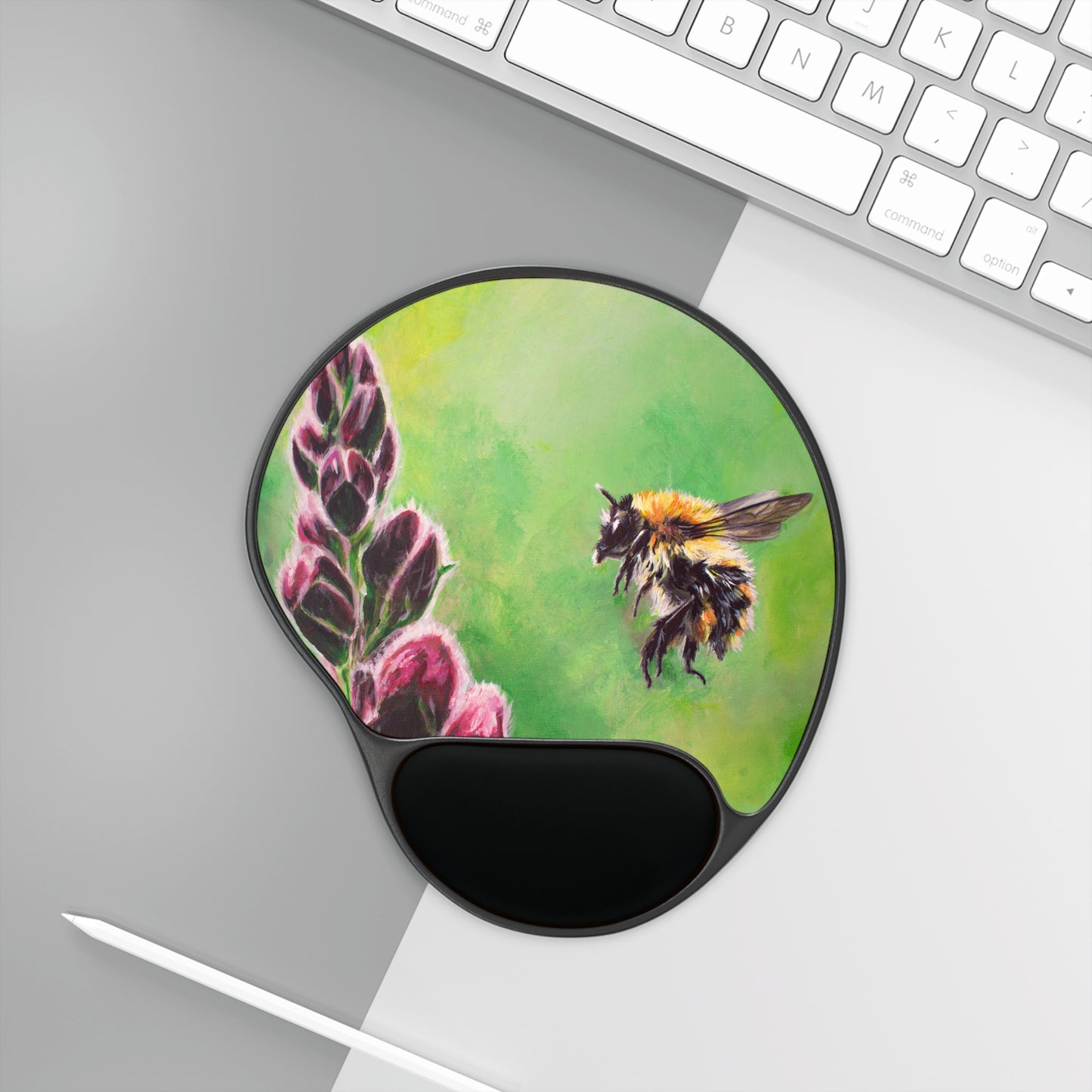 Mr Bumble and his Foxglove Mouse Pad With Wrist Rest