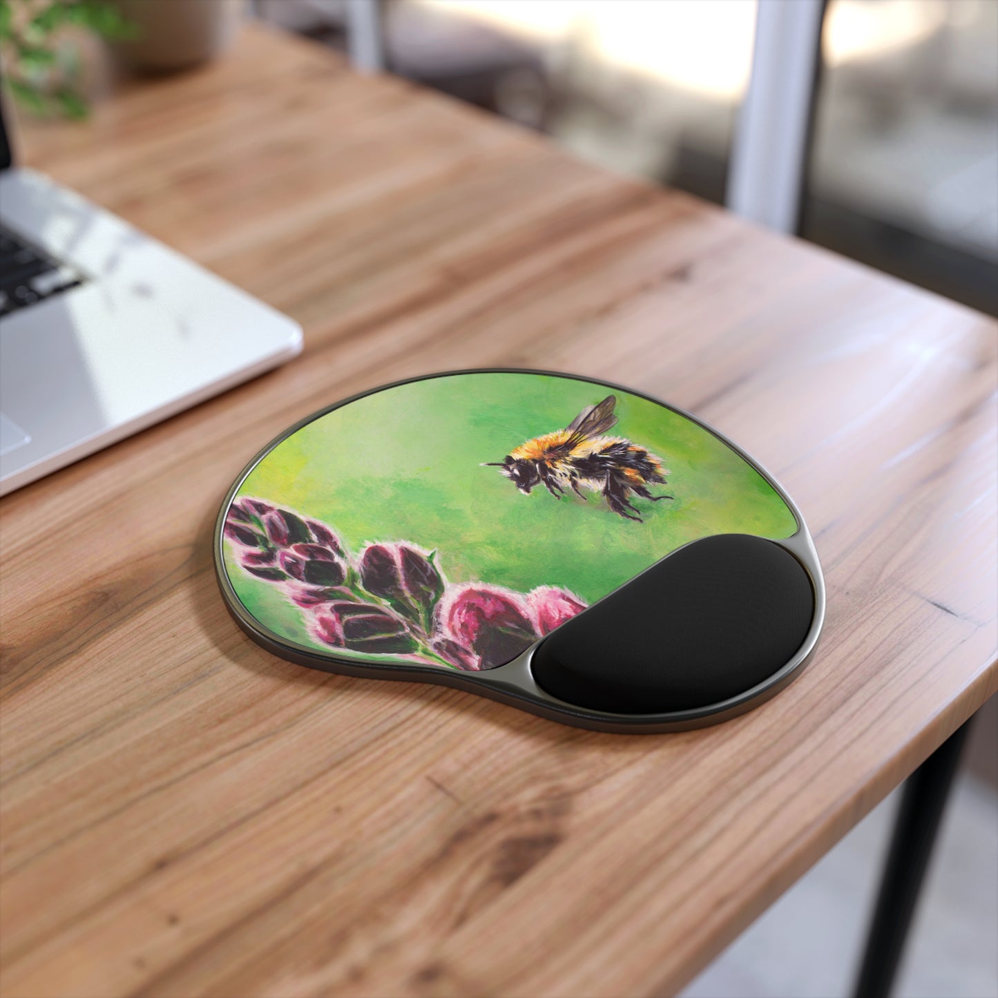 Mr Bumble and his Foxglove Mouse Pad With Wrist Rest