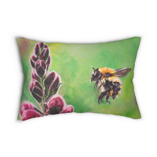 Mr Bumble and his Foxglove Spun Polyester Lumbar Pillow