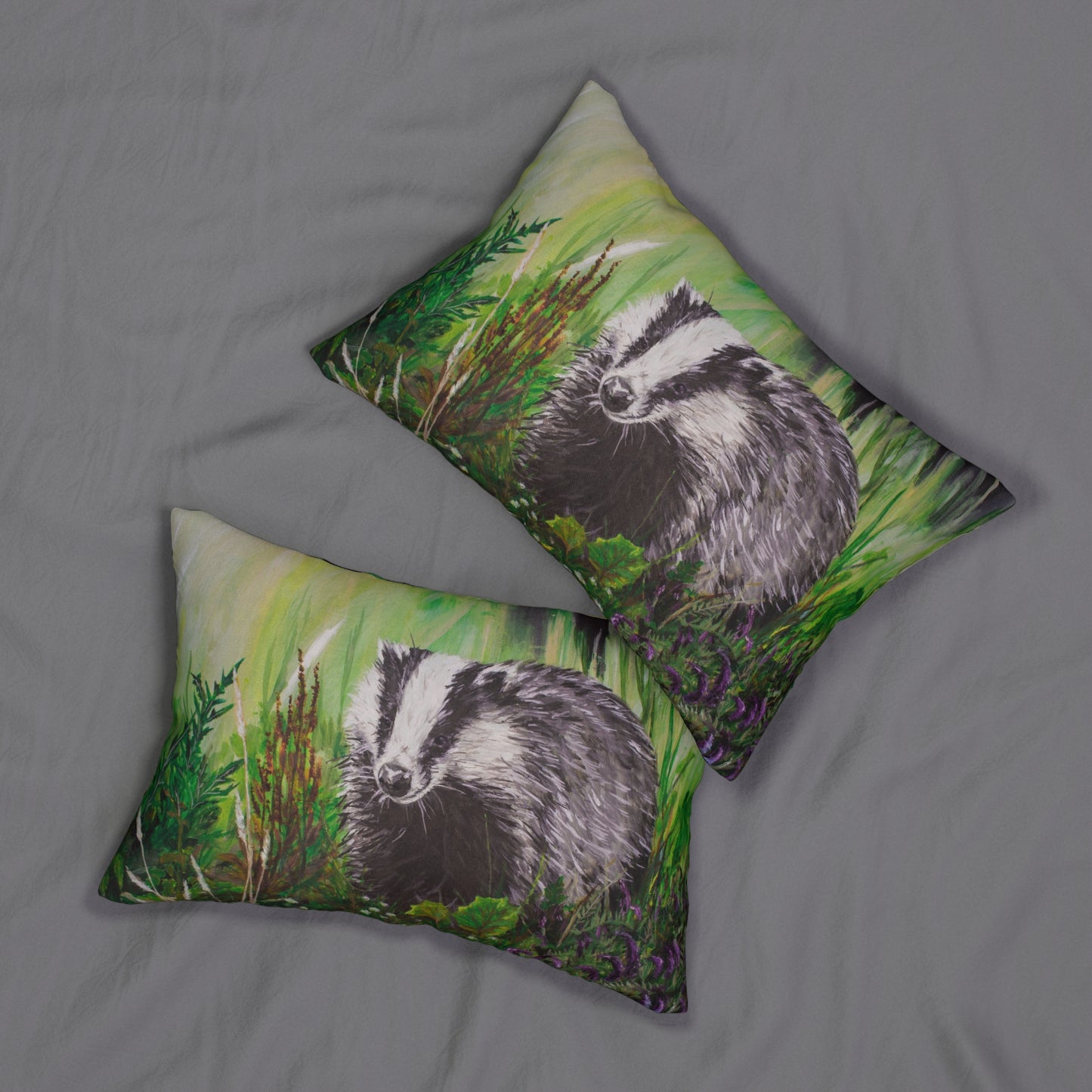 Mrs. Badger out Foraging Spun Polyester Lumbar Pillow