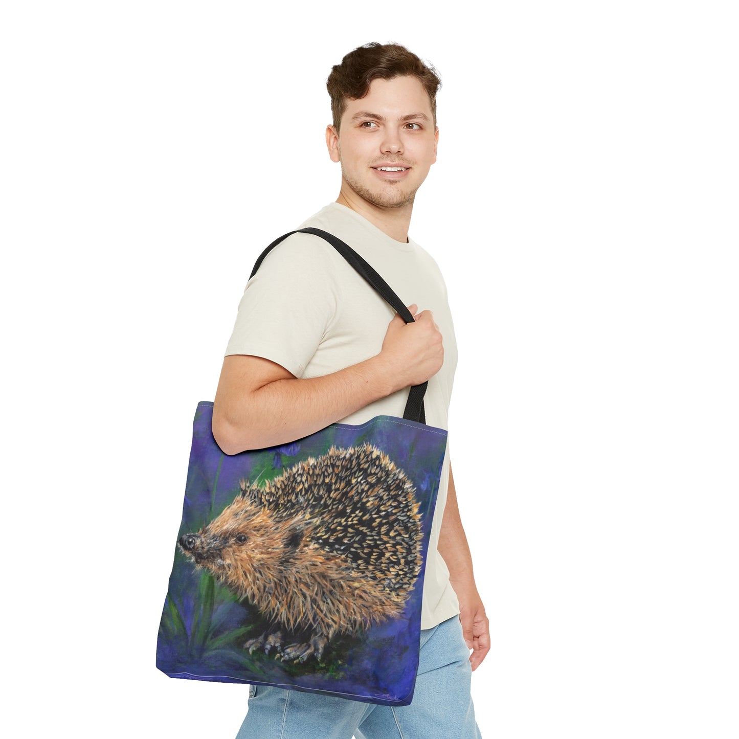 Mr Snuffles the Hedgehog in the Bluebells AOP Tote Bag