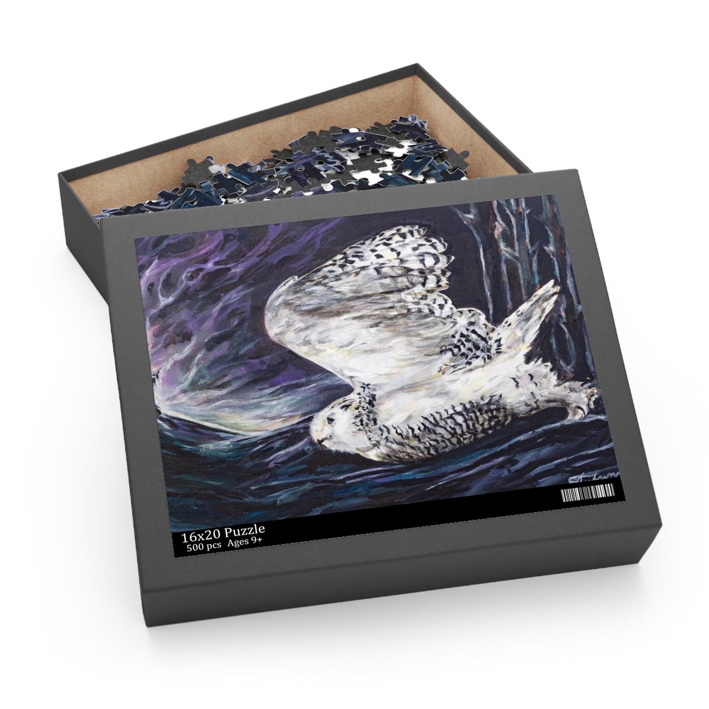 Aurora Snowy Owl under the Northern Lights Puzzle (120, 252, 500-Piece)