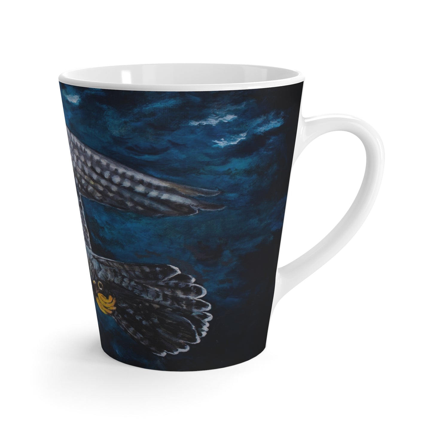 Peregrine Flying Through Moody Sky's Latte Mug