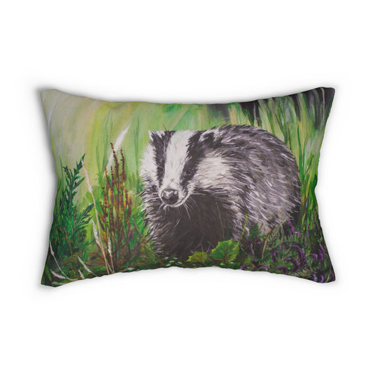 Mrs. Badger out Foraging Spun Polyester Lumbar Pillow