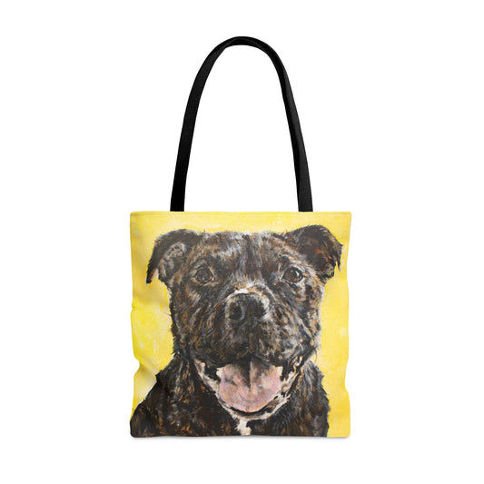 Brindle Staffordshire Bull Terrier, Staffie, Portrait AOP Tote Bag