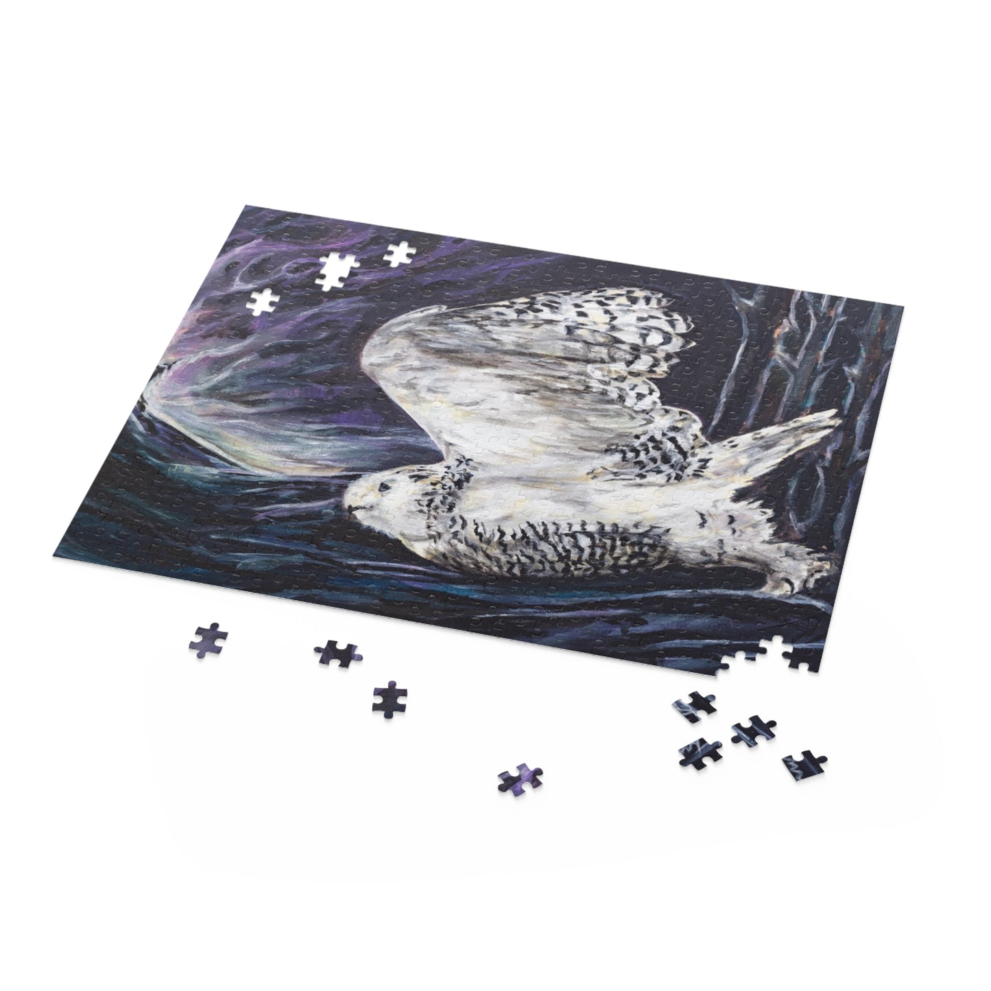 Aurora Snowy Owl under the Northern Lights Puzzle (120, 252, 500-Piece)