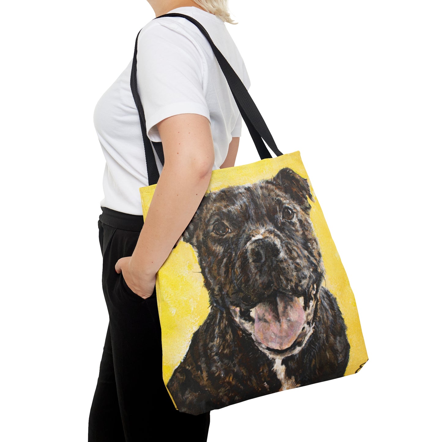 Brindle Staffordshire Bull Terrier, Staffie, Portrait AOP Tote Bag