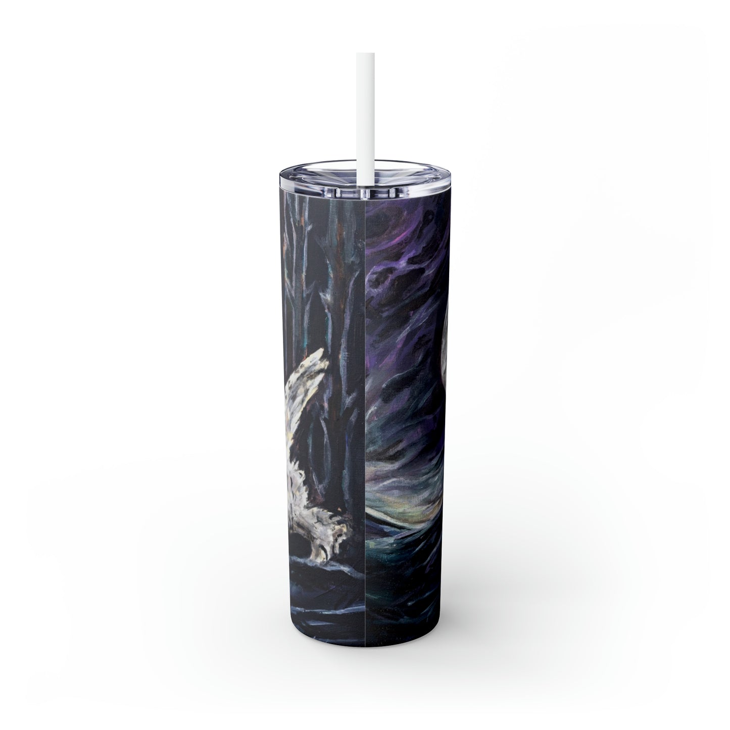 Aurora Snowy Owl under the Northern Lights Skinny Tumbler with Straw, 20oz