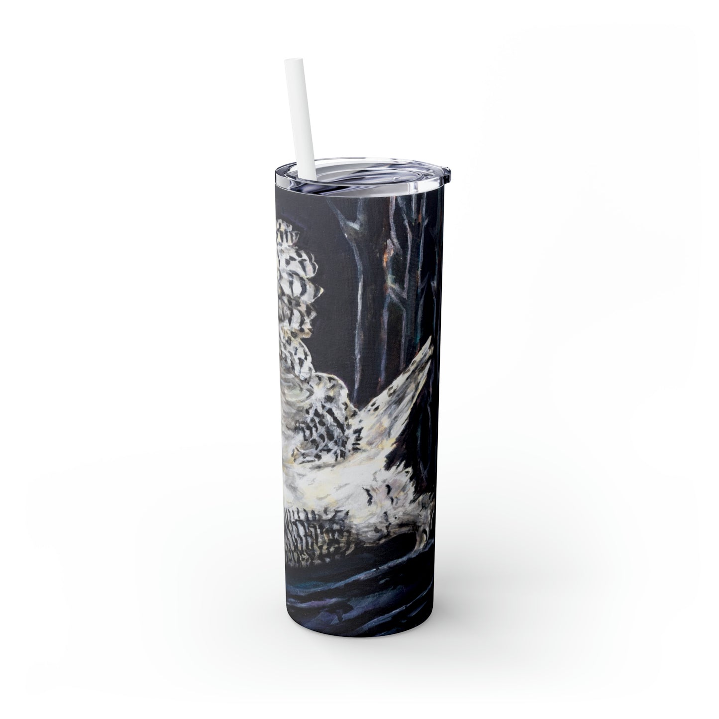 Aurora Snowy Owl under the Northern Lights Skinny Tumbler with Straw, 20oz