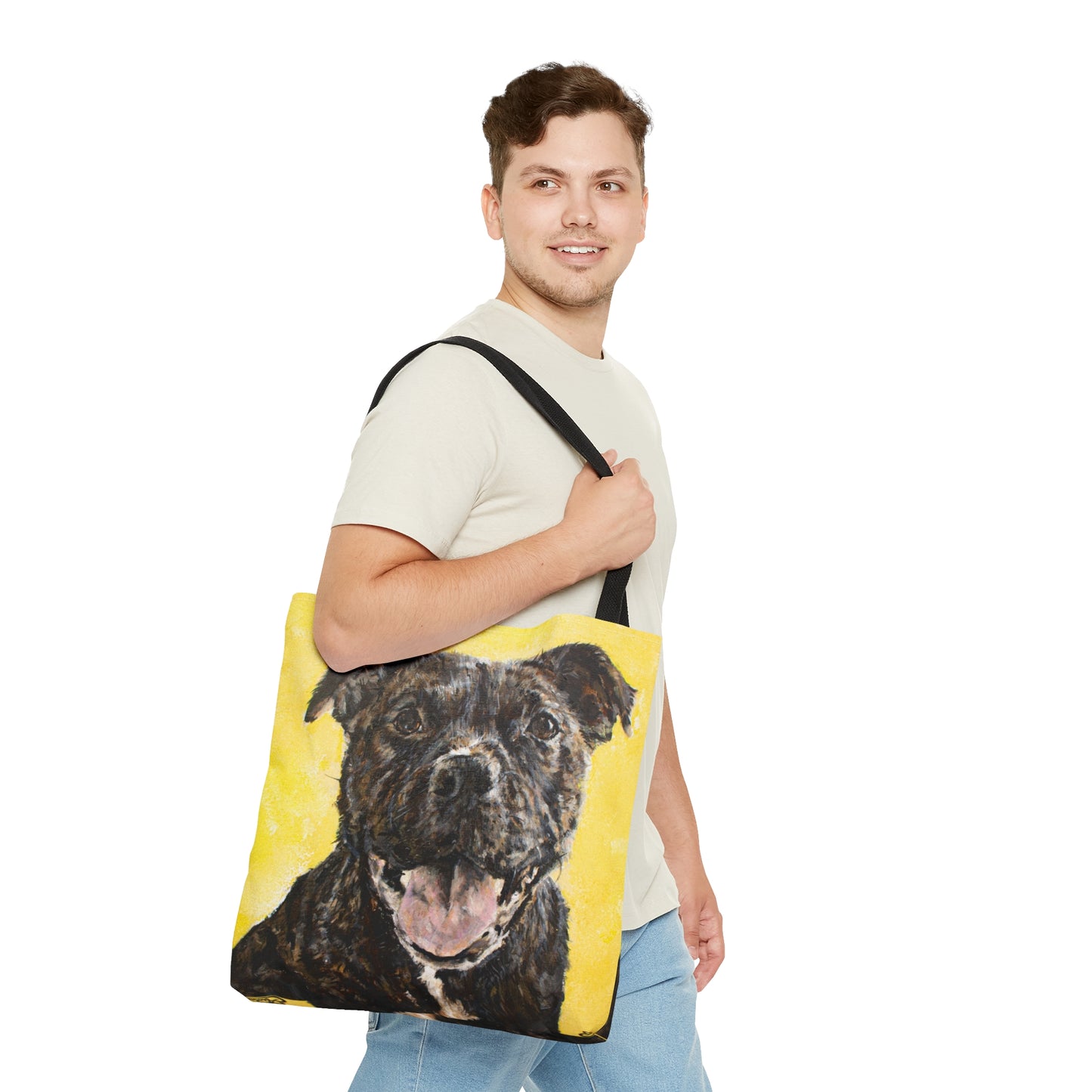 Brindle Staffordshire Bull Terrier, Staffie, Portrait AOP Tote Bag