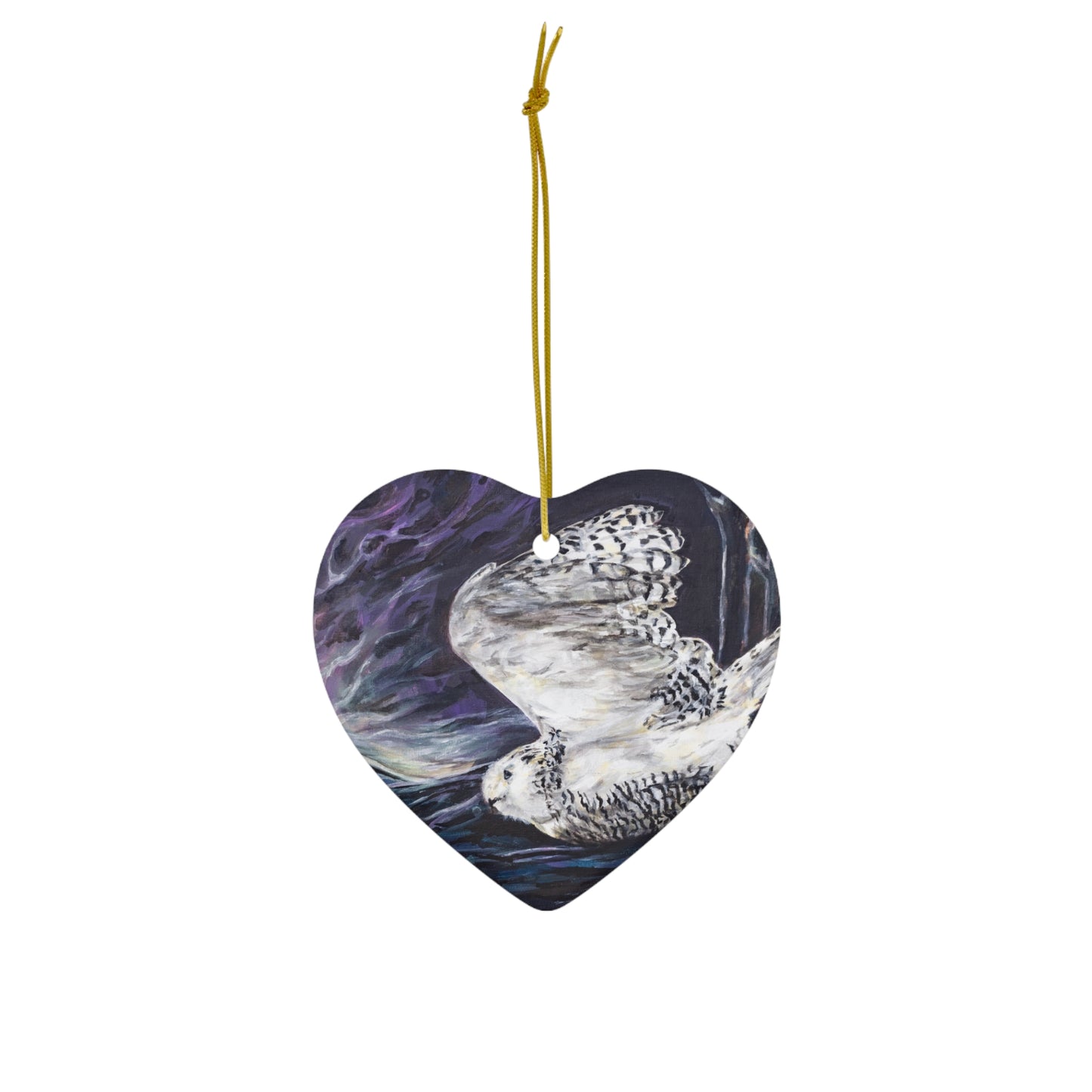 Aurora Snowy Owl under the Northern Lights Ceramic Ornament, 4 Shapes