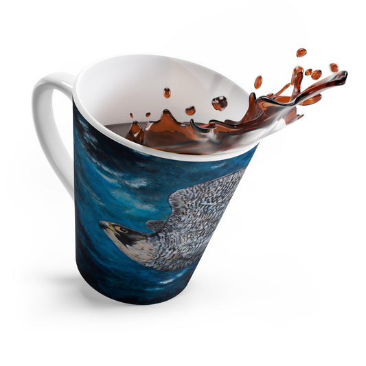 Peregrine Flying Through Moody Sky's Latte Mug